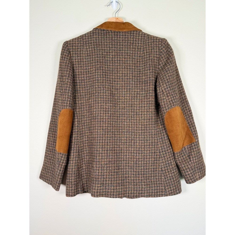 John Meyer Vintage Brown Tweed Houndstooth Blazer Elbow Patches Womens 8 - Picture 4 of 15